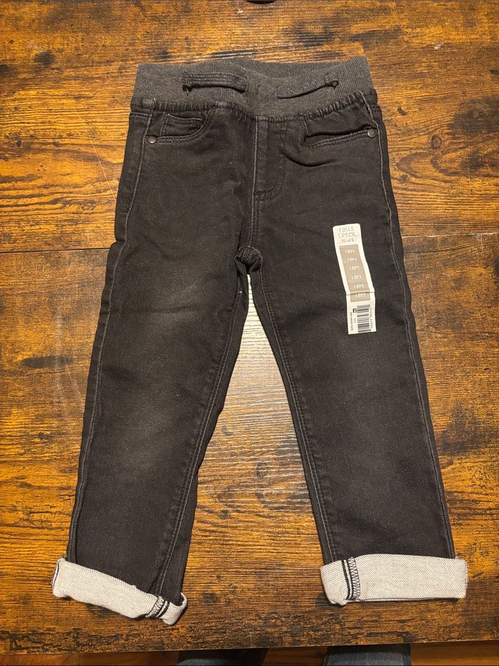 Falls Creek Kids Black Pull-On Jeans with Cuffed Hem